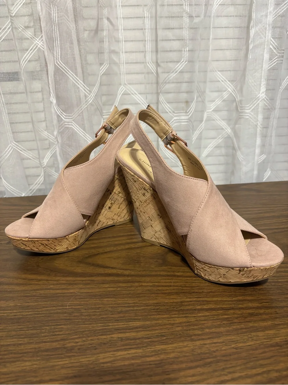 Chinese Laundry 9 Women’s Pink Suede CorkWedge Sandals Slingback 5” wedge